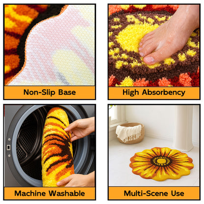 Feblilac Yellow Sunflower Rug, Flower Mat for Bedroom Bathroom Patio