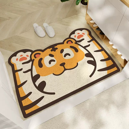 Feblilac Cute Tiger Raising Hand PVC Coil Door Mat