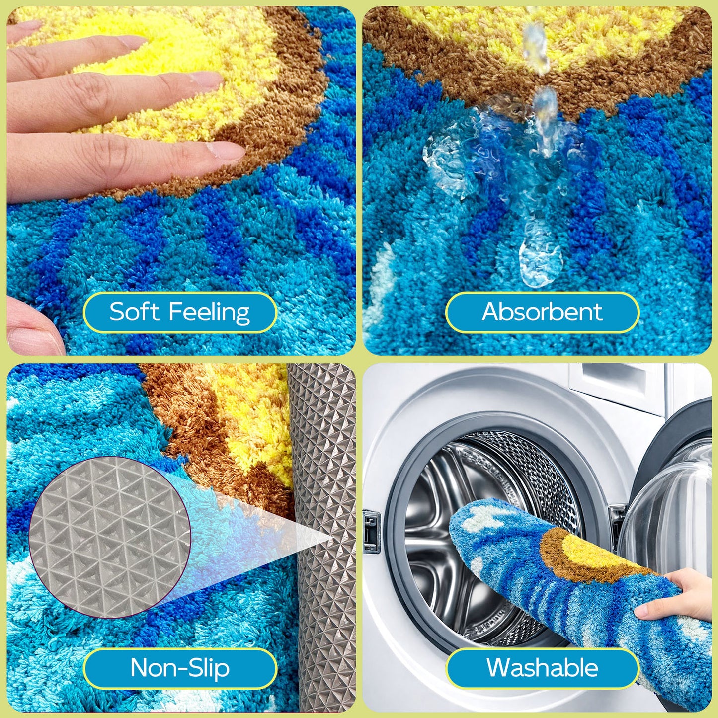 Feblilac Blue Flowers Tufted Bath Mat