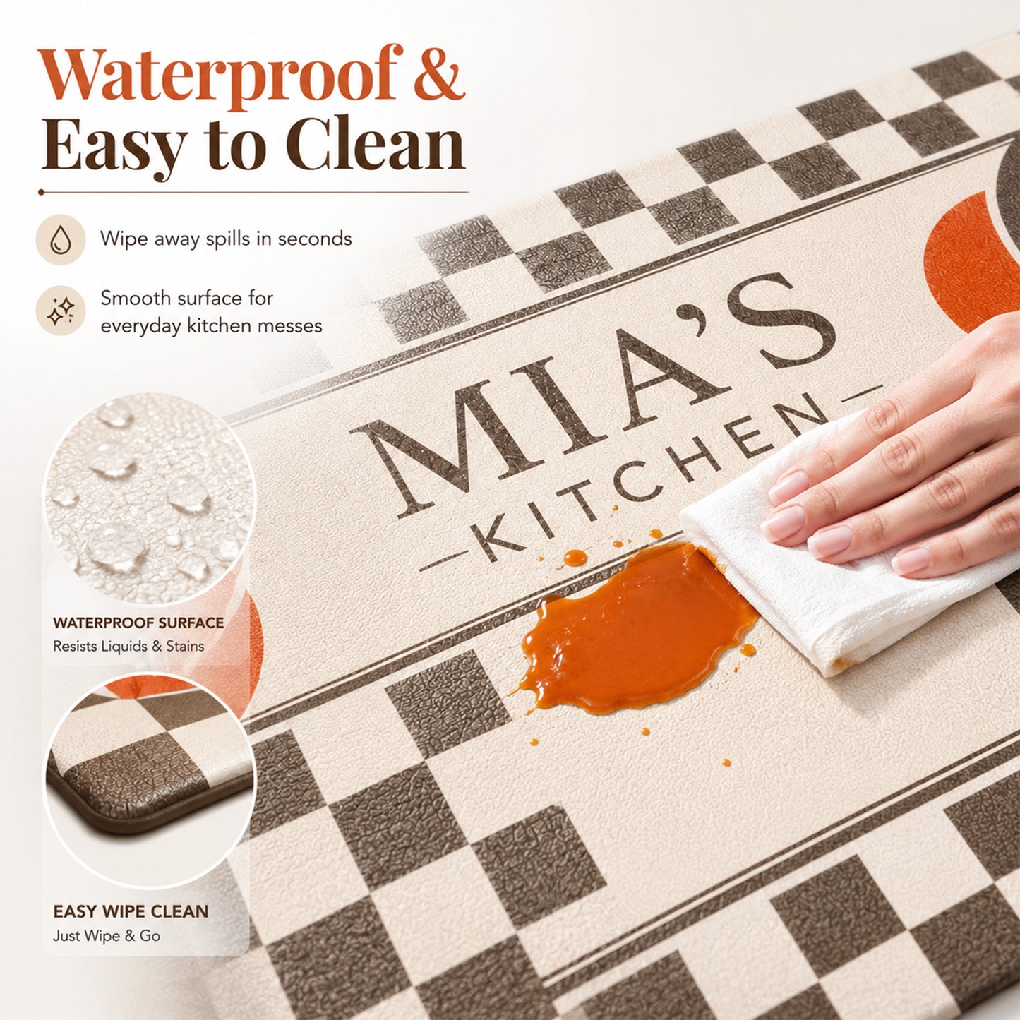 Feblilac Custom PVC Kitchen Mat – Personalized Waterproof 6mm Anti-Fatigue Mat