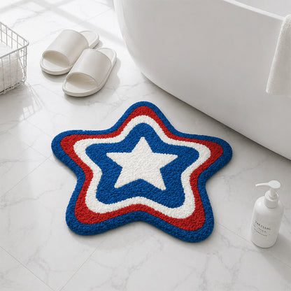Feblilac Patriotic Star Tufted Bath Mat – Red White Blue Soft Bathroom Rug