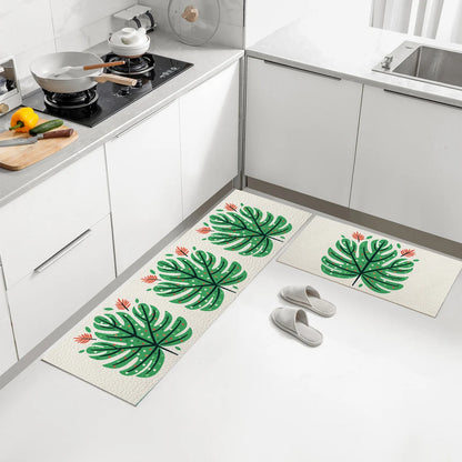 Feblilac Color Dot Green Monstera PVC Leather Kitchen Mat