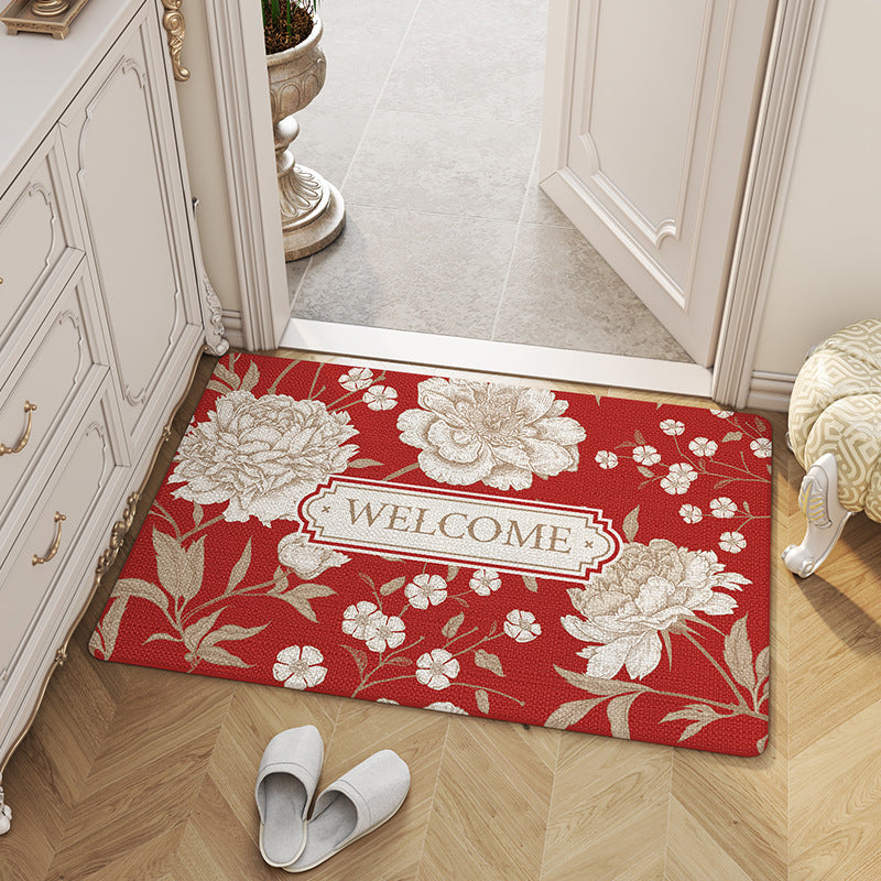 Feblilac Chinese Style Blooming Flowers Polyester Door Mat