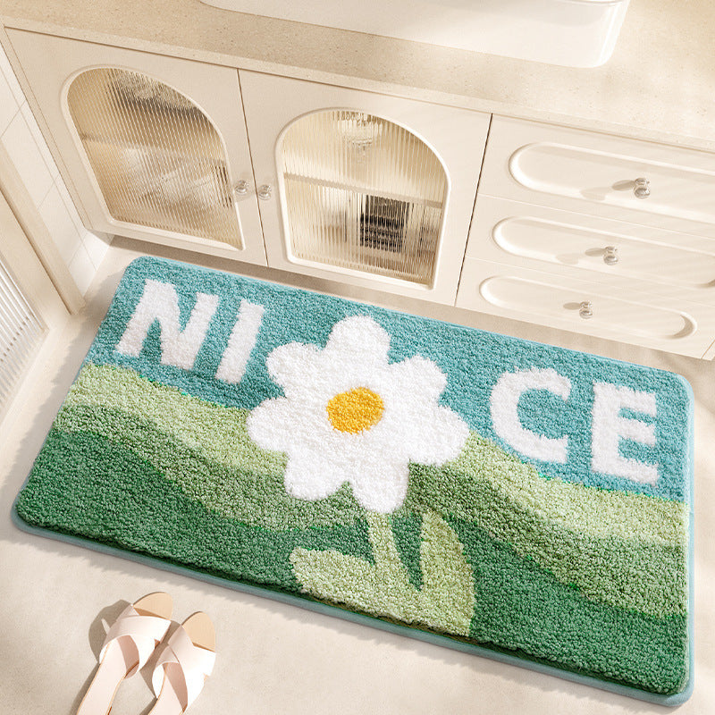 Feblilac Flowers and Mountains Tufted Bathroom Mat Toilet U-Shaped Floor Mat