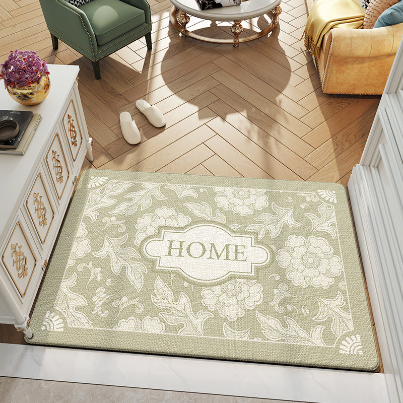 Feblilac Green And White Flowers And Leaves Polyester Door Mat
