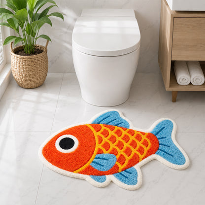 Feblilac Koi Fish Tufted Bath Mat – Colorful Fish Shaped Rug