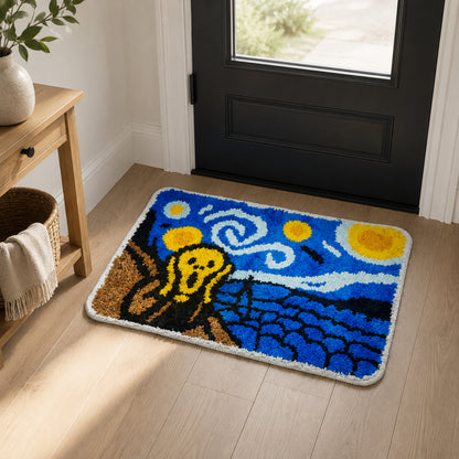 Feblilac Expressionist Art Tufted Bath Mat – The Scream x Starry Night Bath Mat – Artistic Tufted Rug