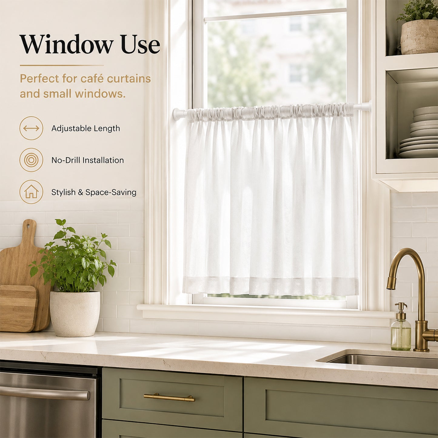 Feblilac White Adjustable Tension Curtain Rod for Noren Doorway Curtains, Set of 2