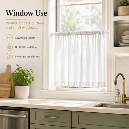 Feblilac White Adjustable Tension Curtain Rod for Noren Doorway Curtains, Set of 2