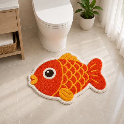 Feblilac Red Orange Fish Tufted Rug – Cute Shaped Bathroom & Entryway Mat