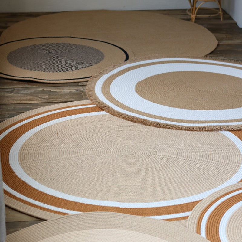 Feblilac Round Gradient Brown Handmade Cotton Livingroom Carpet Area Rug