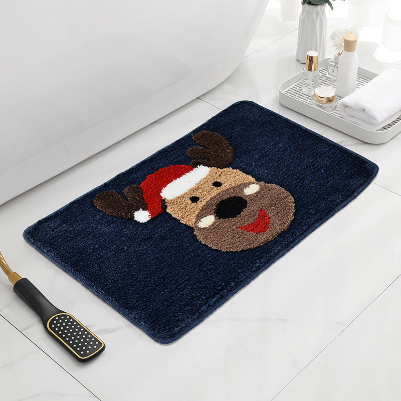 Bathroom Christmas Santa Claus on Black Background Tufted Bath Mat