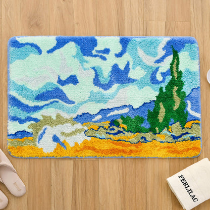 Feblilac Van Gogh Wheat Field Tufted Bath Mat