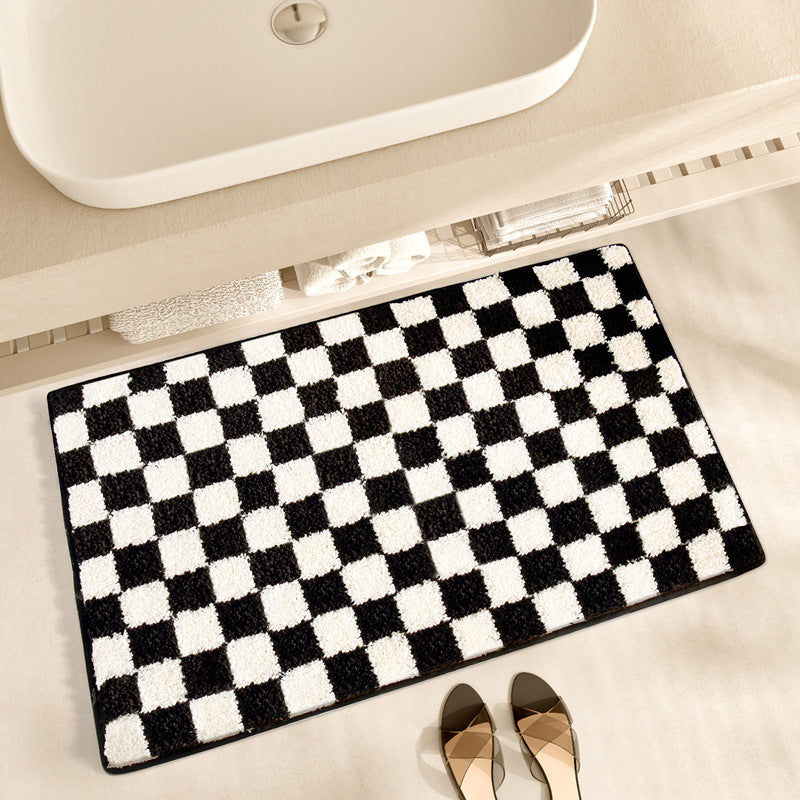 Feblilac Checkerboard and Plaid Tufted Bath Mat