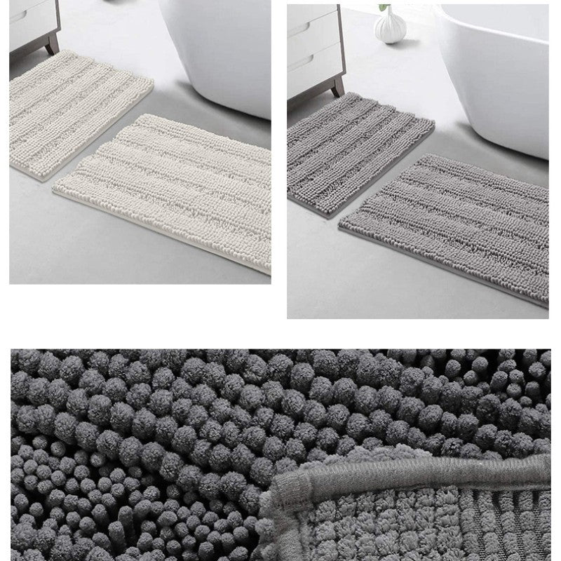 Feblilac Coarse and Fine Yarns Solid Chenille Non-Slip Microfiber Shag Bathroom Rug Mat