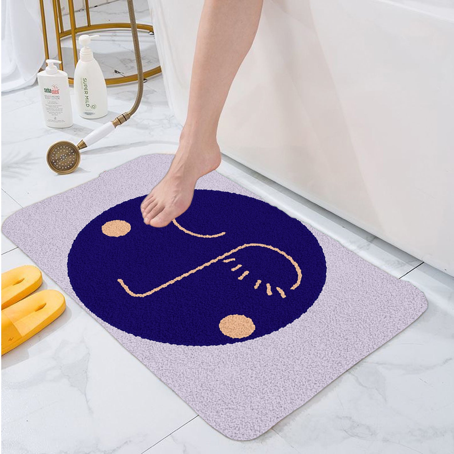 Feblilac Purple Background Woman Face Tufted Bath Mat