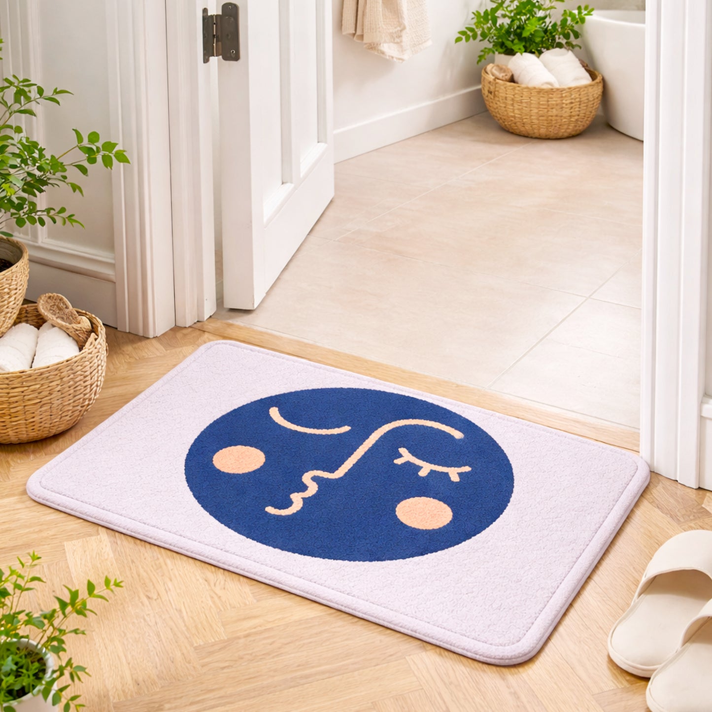 Feblilac Abstract Face Tufted Bath Mat – Modern Non-Slip Soft Bathroom Rug