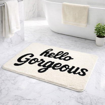 Feblilac Hello Gorgeous White Ground Bath Mat, Black and White Mat for Bedroom Living Room Balcony