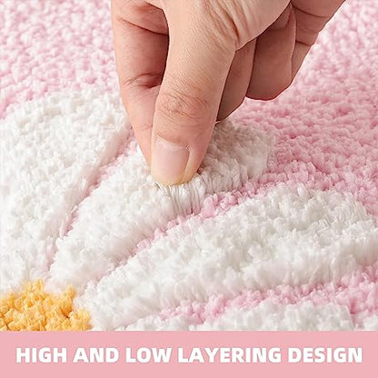 Feblilac Boho Cute Daisy Flower Tufted Bath Mat