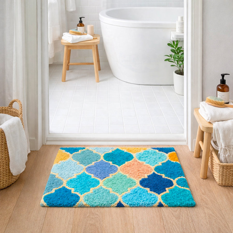 Feblilac Moroccan Trellis Tufted Bath Mat – Colorful Non-Slip Absorbent Rug for Bathroom & Entryway - view 2