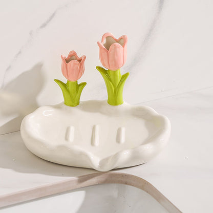 Feblilac Home Cute Super Cute Flower Ceramic Soap Box Bathroom