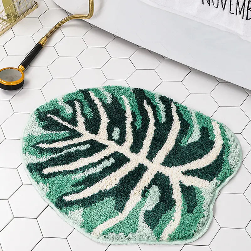 Green Monstera Leaf Mat for Bathroom Bedroom
