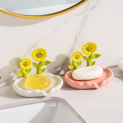 Feblilac Home Cute Super Cute Flower Ceramic Soap Box Bathroom