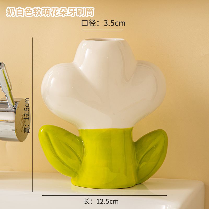 Feblilac Creative Ceramic Soap Box, Flower Toothbrush Holder, Sink Storage Cylinder, Bathroom Soap Box Decorative Ornament