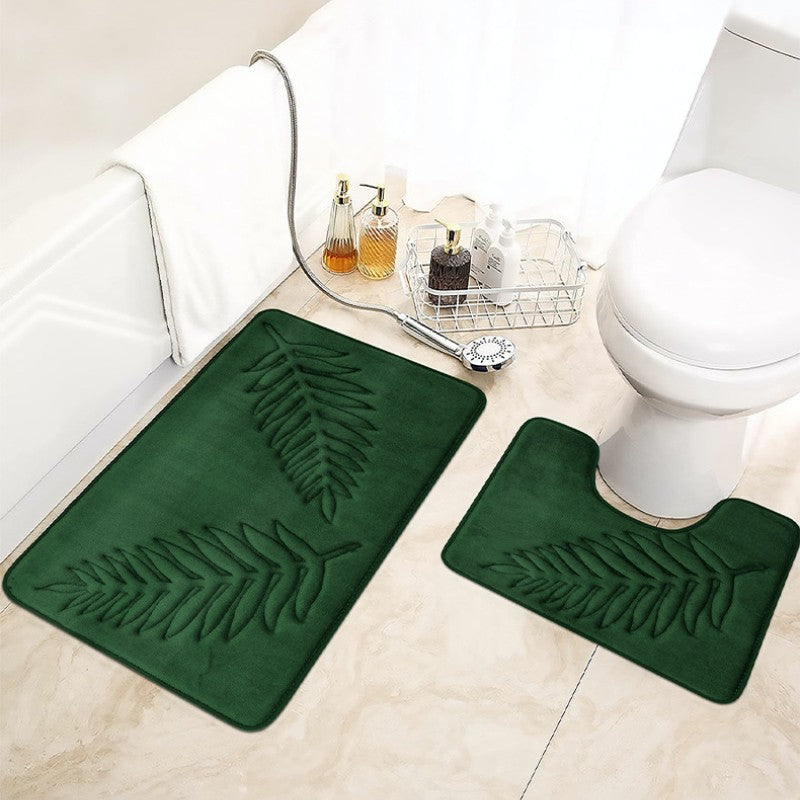 Feblilac Luxurious Embossed Leaves Memory Foam Bath Mat