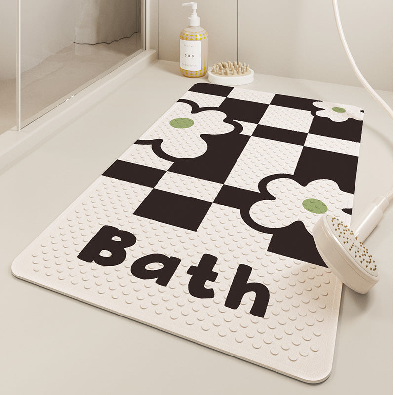 Feblilac Checkerboard and Flower PVC Bathroom Mat