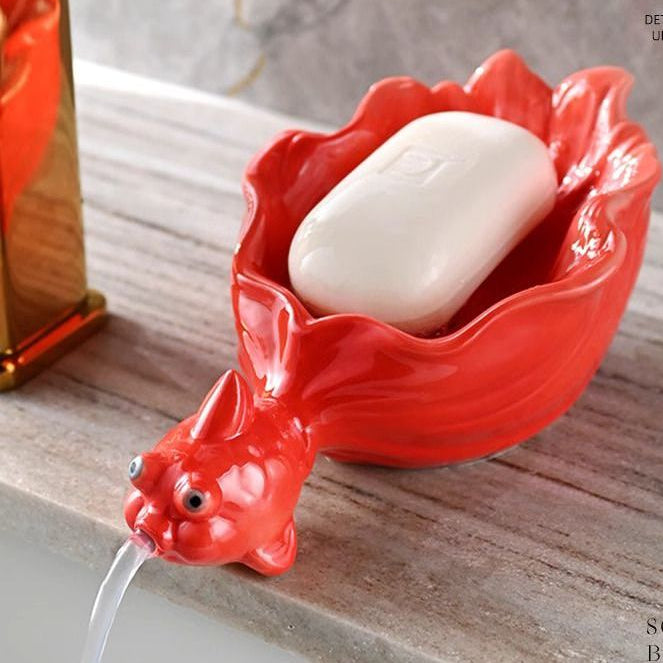 Feblilac Pomegranate Goldfish Soap Box for Bathroom