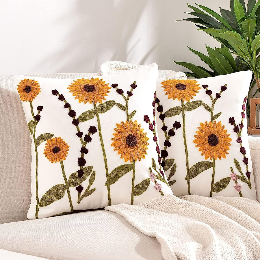 Feblilac Pack of 2 Flower Decorative Throw Pillow Covers Jacquard Pillowcase Soft Square Cushion Cozy Pillowca
