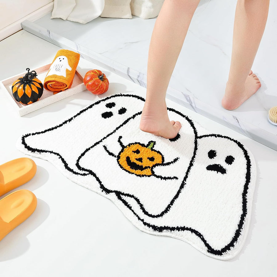 Feblilac Halloween Ghost Bath Mat for Bathroom, Cute White Ghost Bathroom Rug - view 2