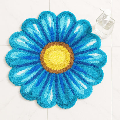 Feblilac Blue Flowers Tufted Bath Mat