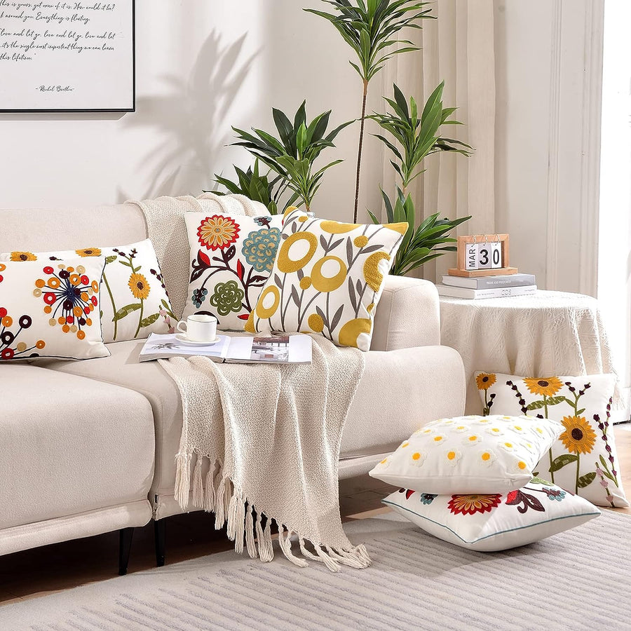 Feblilac Pack of 2 Flower Decorative Throw Pillow Covers Jacquard Pillowcase Soft Square Cushion Cozy Pillowca - view 4