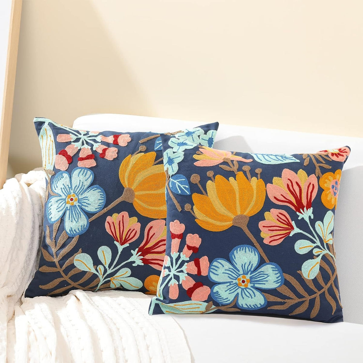 Feblilac Pack of 2 Flower Decorative Throw Pillow Covers Jacquard Pillowcase Soft Square Cushion Cozy Pillowca - view 9