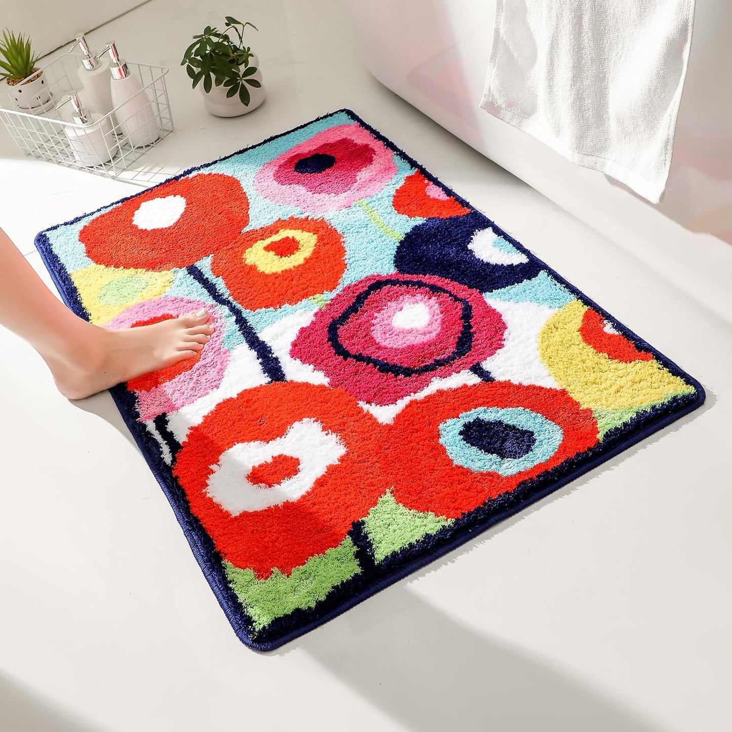 Feblilac Colorful Flower Garden Tufted Bath Mat