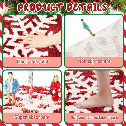 Red Christmas Snowflake Rug, Cute Bath Mat, Holiday Bathroom Rug