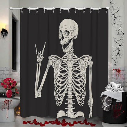 Feblilac Skull Funny Dance Halloween Dancing Cartoon Fun Joints Party Vintage Shower Curtain with Hooks