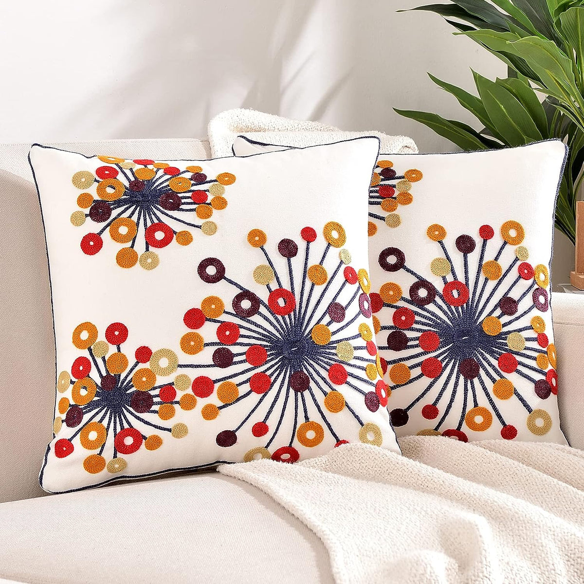 Feblilac Pack of 2 Flower Decorative Throw Pillow Covers Jacquard Pillowcase Soft Square Cushion Cozy Pillowca - view 11