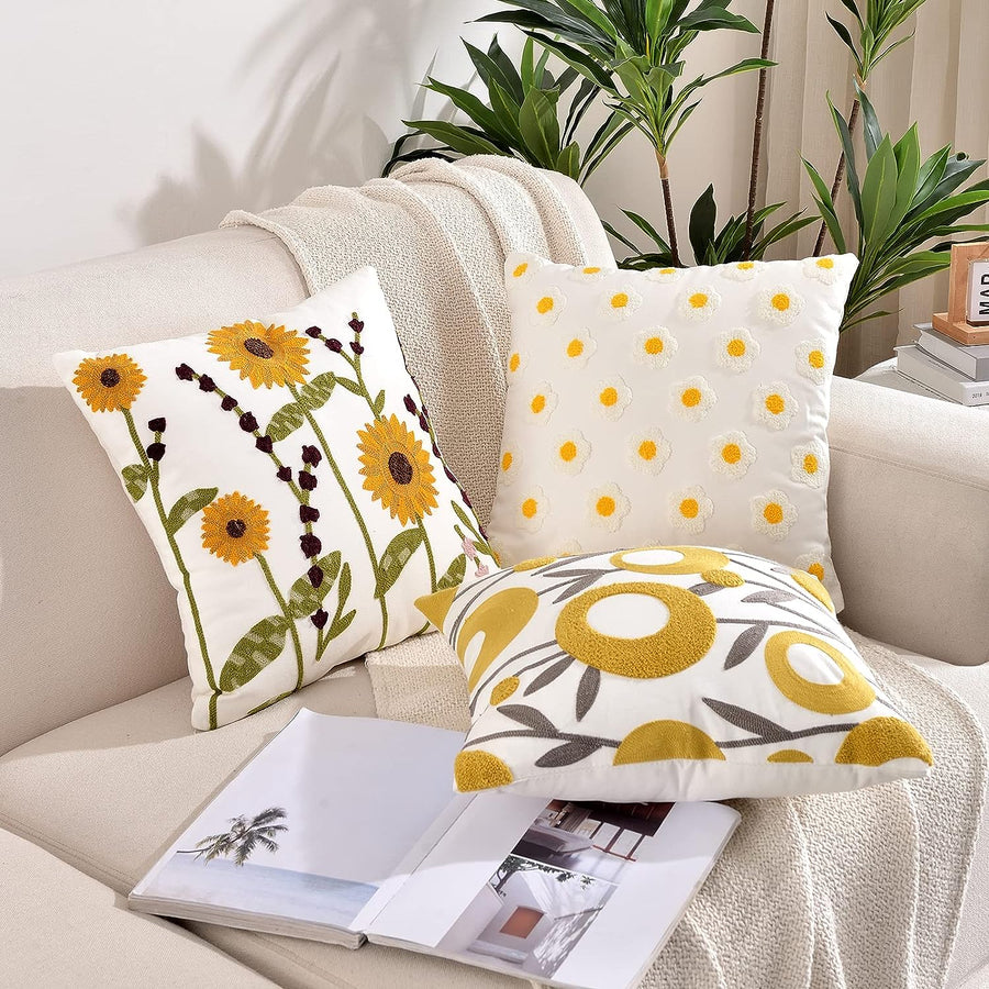 Feblilac Pack of 2 Flower Decorative Throw Pillow Covers Jacquard Pillowcase Soft Square Cushion Cozy Pillowca - view 3