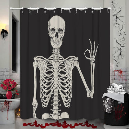 Feblilac Skull Funny Dance Halloween Dancing Cartoon Fun Joints Party Vintage Shower Curtain with Hooks