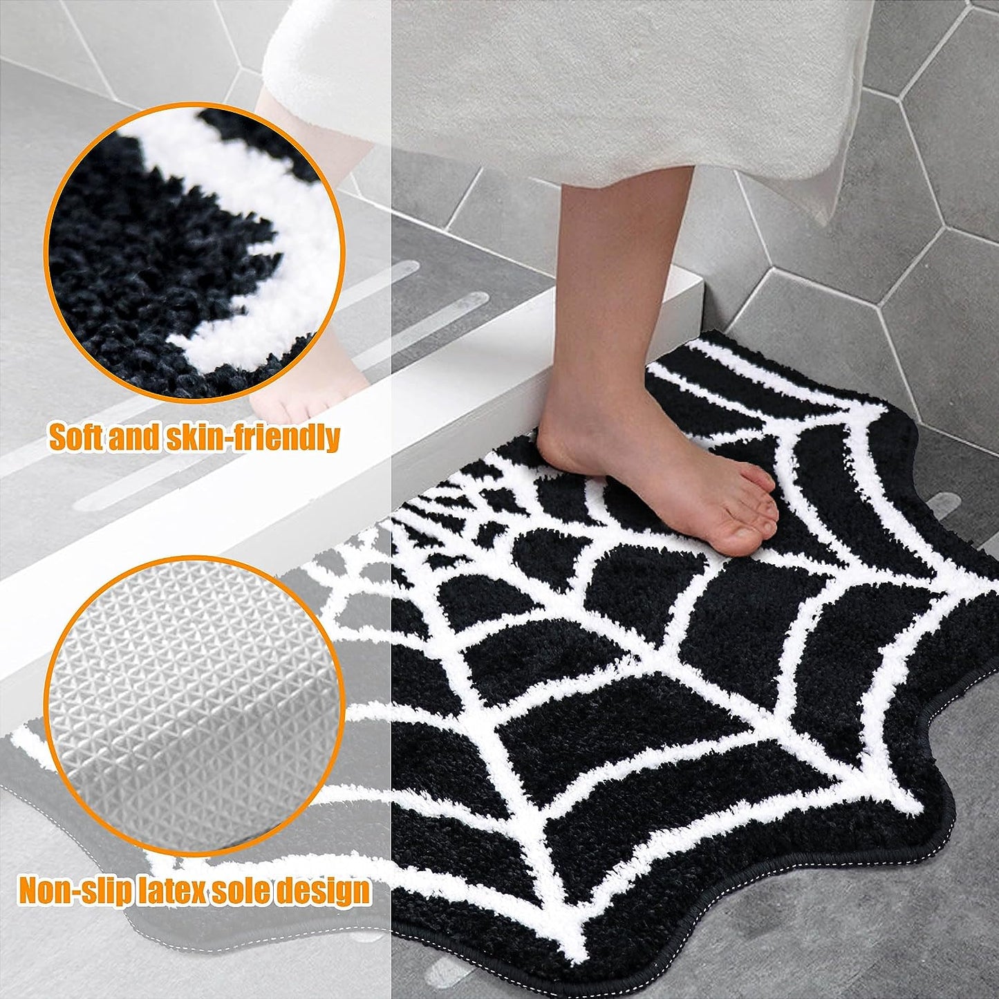 Feblilac Spider Web Bath Mat, 31×20" Halloween Bath Mat Non-Slip Rugs Spiderweb Rug Machine Washable Goth Bath Mat Area Rugs Gothic Rug for Front Door, Bedroom, Living Home (Black)