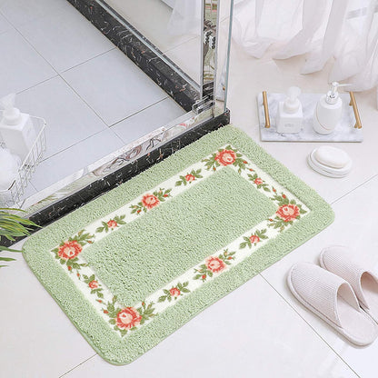 Feblilac Green Flower Tufted Bathroom Mat Toilet U-Shaped Floor Mat