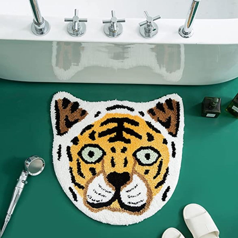 Feblilac Lion Tiger Head Animals Tufted Bath Mat