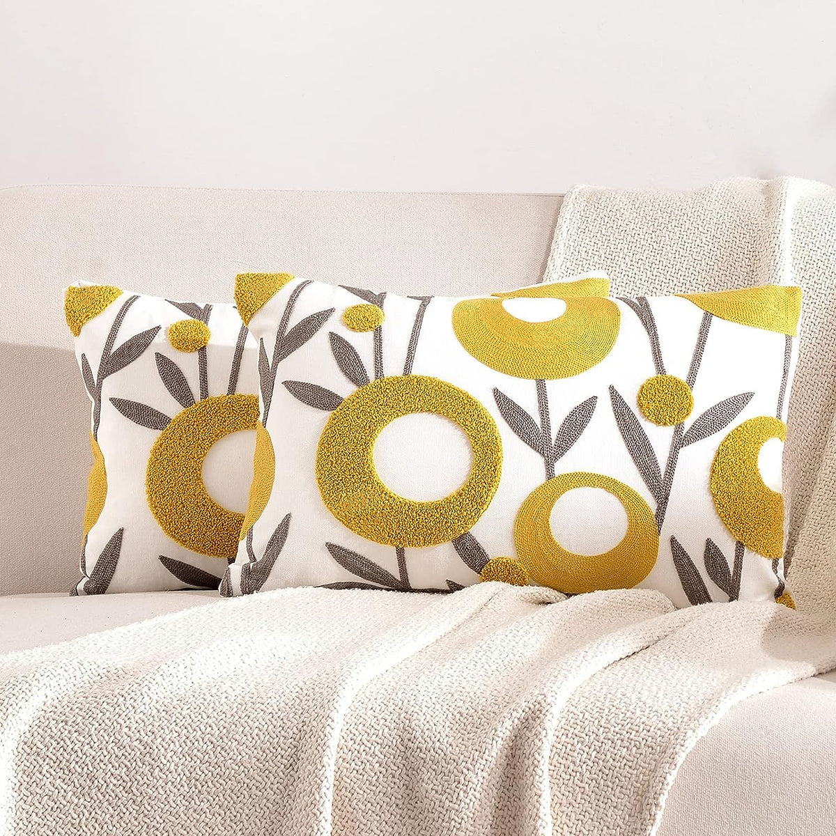 Feblilac Pack of 2 Flower Decorative Throw Pillow Covers Jacquard Pillowcase Soft Square Cushion Cozy Pillowca - view 17