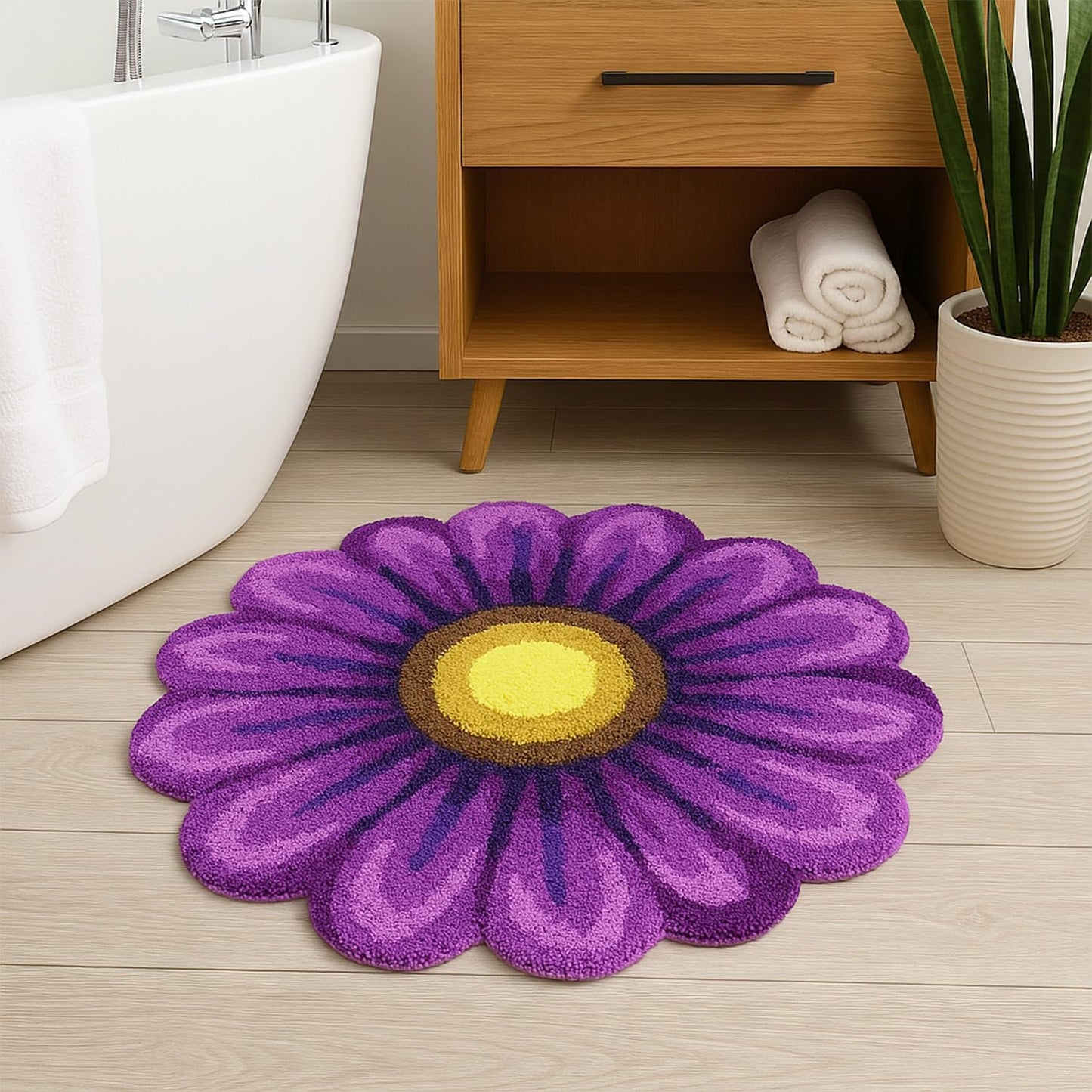 Feblilac Purple Flowers Tufted Bath Mat