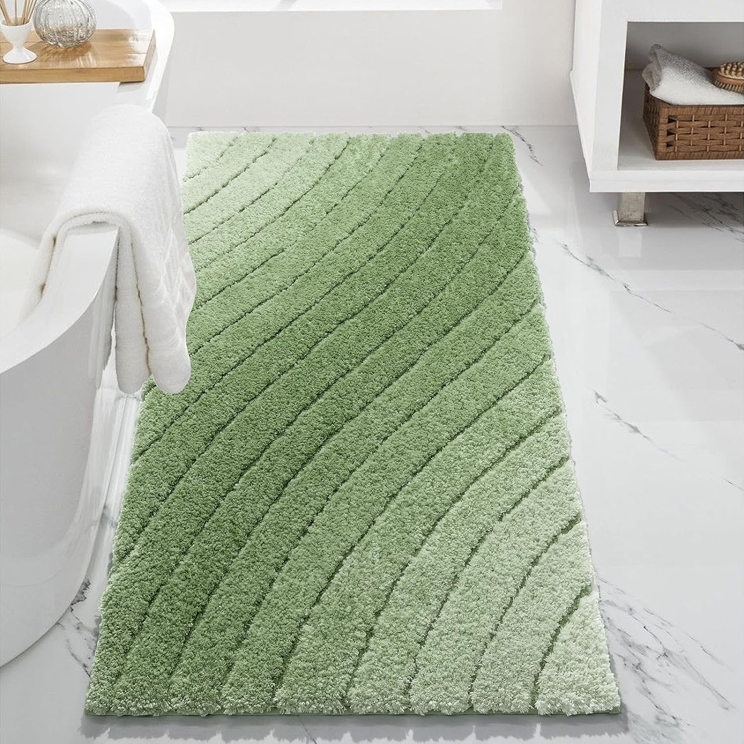 Feblilac Solid Tufted Bath Mat, Curved Line Art Bathroom Rug - view 13
