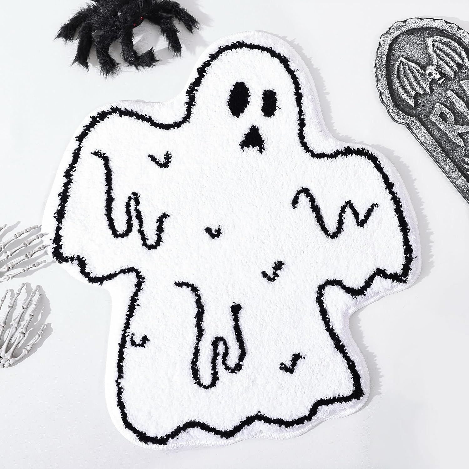 Feblilac Halloween Ghost Bath Mat for Bathroom, Cute White Ghost Bathroom Rug - view 8