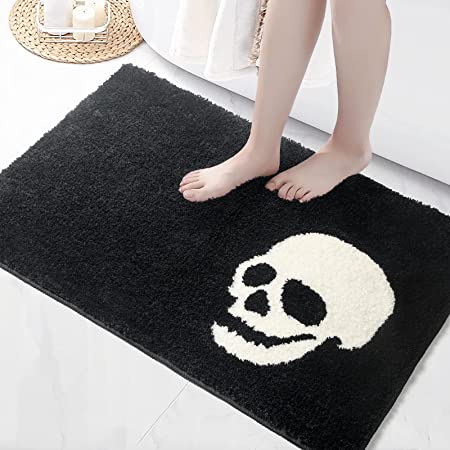 Feblilac Black and White Skull Tufted Bath Mat - view 2
